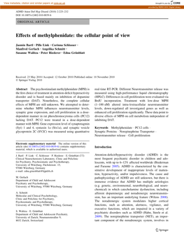 Effects of Methylphenidate: the Cellular Point of View