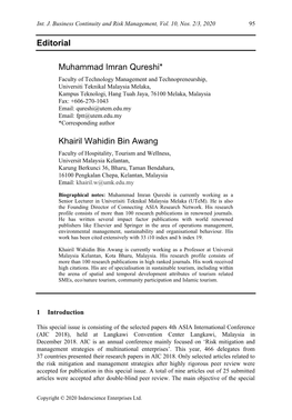 Editorial Muhammad Imran Qureshi* Khairil Wahidin Bin Awang