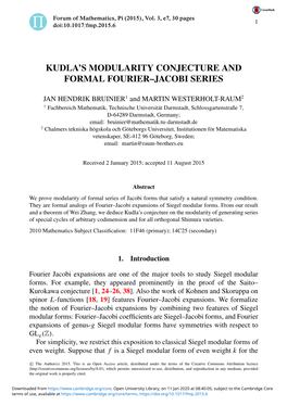 Kudla's Modularity Conjecture and Formal