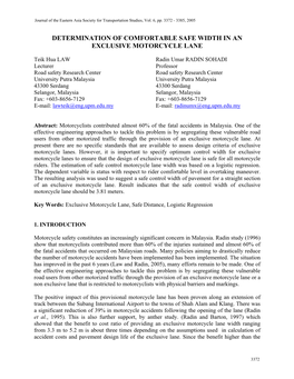 Determination of Comfortable Safe Width in an Exclusive Motorcycle Lane