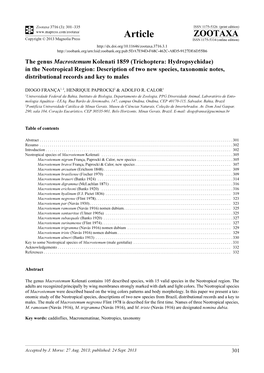 The Genus Macrostemum Kolenati 1859 (Trichoptera: Hydropsychidae) in the Neotropical Region: Description of Two New Species