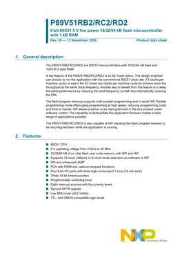 P89V51RB2/RC2/RD2 8-Bit 80C51 5 V Low Power 16/32/64 Kb Flash