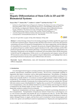 Hepatic Differentiation of Stem Cells in 2D and 3D Biomaterial Systems