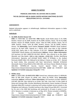 Annex to Financial Sanctions: ISIL (Da'esh) and Al-Qaida 19.02.21