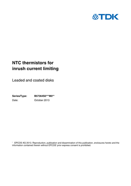 NTC Thermistors for Inrush Current Limiting, Leaded and Coated Disks