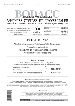 Bodacc Bulletin Officiel Des Annonces Civiles Et Commerciales Annexé Au