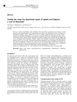 Review Setting the Stage for Functional Repair of Spinal Cord Injuries