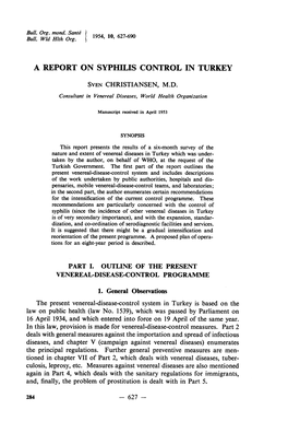 A Report on Syphilis Control in Turkey Sven Christiansen, M.D