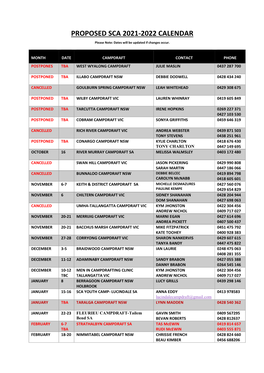 PROPOSED SCA 2021-2022 CALENDAR Please Note: Dates Will Be Updated If Changes Occur