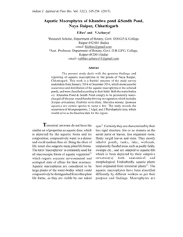 Aquatic Macrophytes of Khandwa Pond &Sendh Pond, Naya Raipur