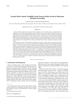 Oceanic Heat Content Variability in the Eastern Pacific Ocean for Hurricane Intensity Forecasting