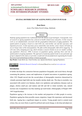 SPATIAL DISTRIBUTION of AGEING POPULATION in PUNJAB Ram