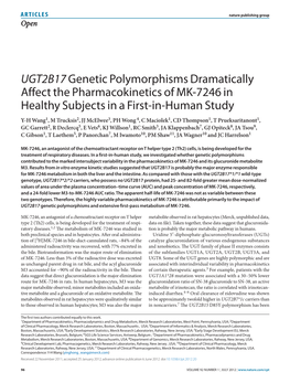 UGT2B17 Genetic Polymorphisms Dramatically Affect the Pharmacokinetics of MK-7246 in Healthy Subjects in a First-In-Human Study