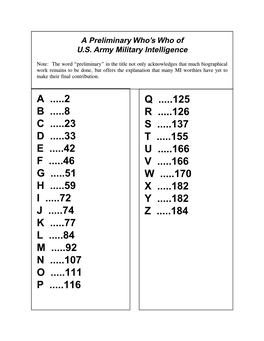 A Preliminary Who's Who of US Army Military Intelligence