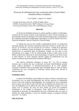 Processus De Salinisation Des Eaux Souterraines Dans Le Bassin Sahel- Doukkala (Maroc Occidental)