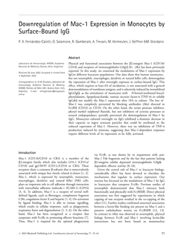 Downregulation of Mac-1 Expression in Monocytes by Surface-Bound Igg