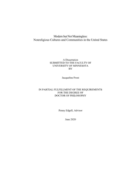 Modern but Not Meaningless: Nonreligious Cultures and Communities in the United States