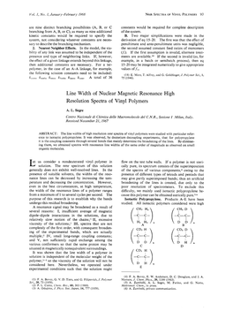 Line Width of Nuclear Magnetic Resonance High Resolution Spectra of Vinyl Polymers