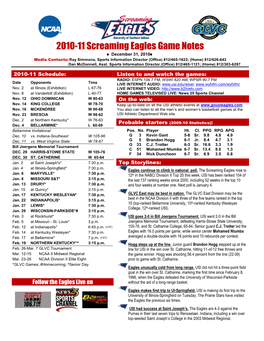 2010-11 Screaming Eagles Game Notes