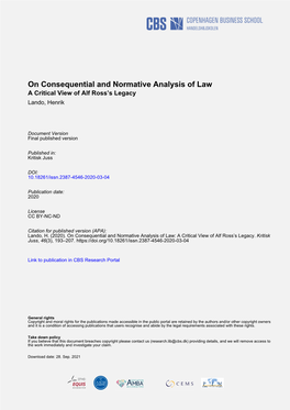 On Consequential and Normative Analysis of Law a Critical View of Alf Ross’S Legacy Lando, Henrik