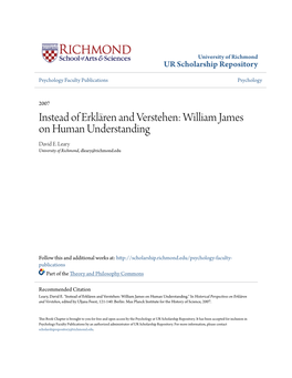 William James on Human Understanding David E
