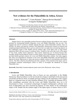 New Evidence for the Palaeolithic in Attica, Greece Justin A