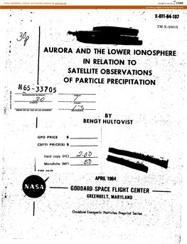 Gpo Price $ a Aurora and the Lower Ionosphere in Relation to Satellite Observations of Particle Precipitation