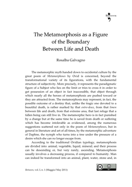 The Metamorphosis As a Figure of the Boundary Between Life and Death