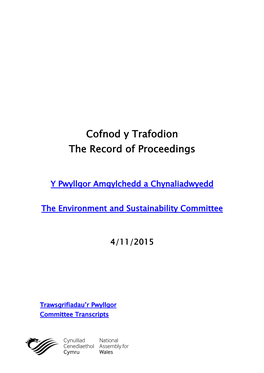 Cofnod Y Trafodion the Record of Proceedings