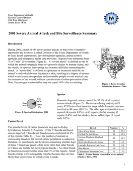 2001 Severe Animal Attack and Bite Surveillance Summary