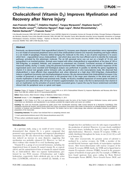 Cholecalciferol (Vitamin D3) Improves Myelination and Recovery After Nerve Injury