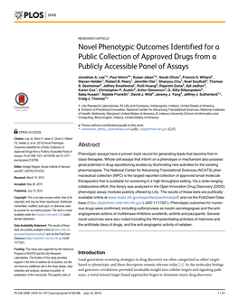 Novel Phenotypic Outcomes Identified for a Public Collection of Approved Drugs from a Publicly Accessible Panel of Assays