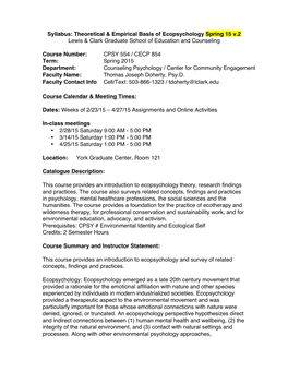 Theoretical & Empirical Basis of Ecopsychology Spring 15 V.2 Lewis