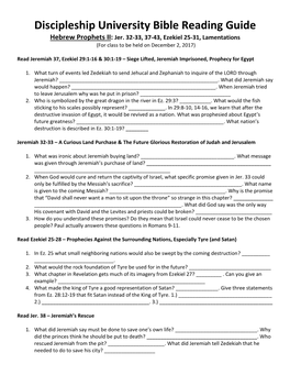 Discipleship University Bible Reading Guide Hebrew Prophets II: Jer