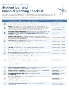 Student Loan and Financial Planning Checklist This Checklist Can Help You Get Organized As You Get Ready to Leave School