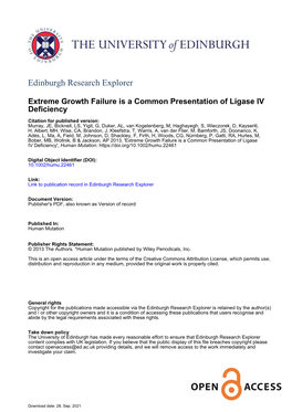 Extreme Growth Failure Is a Common Presentation of Ligase IV Deficiency', Human Mutation