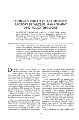 Hunter-Fisherman Characteristics: Factors in Wildlife Management and Policy Decisions