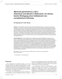 Myricaria Germanica (L.) Desv. Historisch Und Aktuell in Österreich: Ein Drama- Tischer Rückgang Einer Indikatorart Von Europäischem Interesse