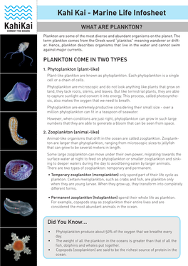 Kahi Kai - Marine Life Infosheet