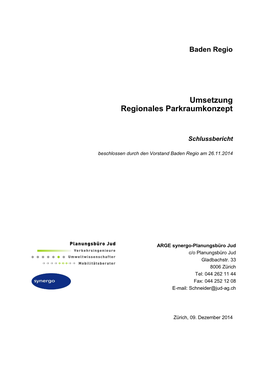 Umsetzung Regionales Parkraumkonzept