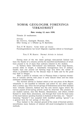 Norsk Geologisk Forenings Virksomhet