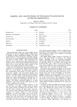 Habits and Adaptations of the Great Plains Skink (Eumeces Obsoletus)