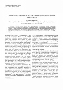 Involvement of Dopamine D2 and 5-HT IA Receptors in Roxindole-Induced Antinociception