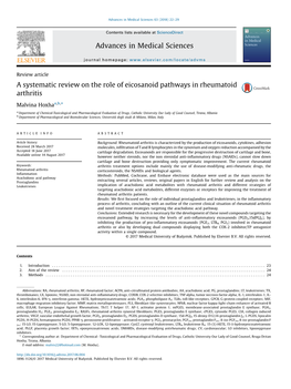 A Systematic Review on the Role of Eicosanoid Pathways in Rheumatoid Arthritis