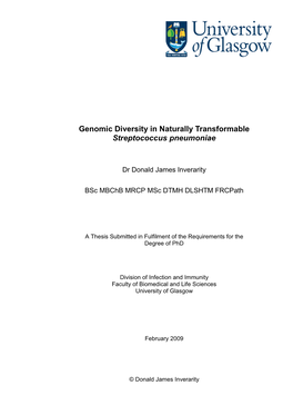 Genomic Diversity in Naturally Transformable Streptococcus Pneumoniae