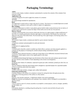 Packaging Terminology