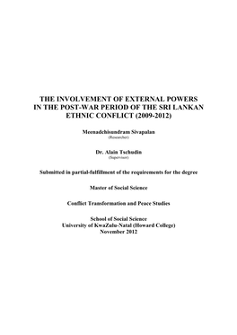 The Involvement of External Powers in the Post-War Period of the Sri Lankan Ethnic Conflict (2009-2012)