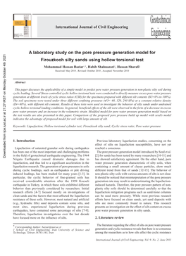 A Laboratory Study on the Pore Pressure Generation Model for Firouzkooh Silty Sands Using Hollow Torsional Test