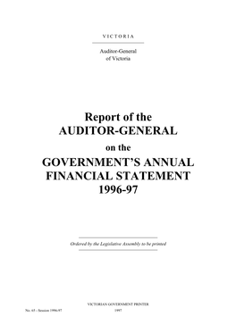 Report of the AUDITOR-GENERAL on the GOVERNMENT's ANNUAL