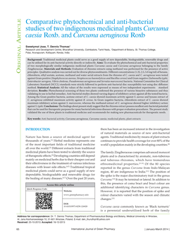 Comparative Phytochemical and Anti‑Bacterial Studies of Two Indigenous Medicinal Plants Curcuma